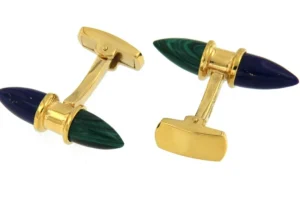 Roman Joyero Gemelos<Gemelos plata dorados con piedras malaquita y lapislázuli