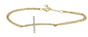 Roman Joyero Pulseras<HARVARD, pulsera de plata dorada con cruz y circonitas.