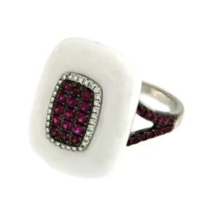 Roman Joyero Anillos<JAYUYA anillo de oro blanco, ágata, diamante y rubíes