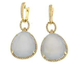 Roman Joyero Pendientes<LEONI, pendientes largos de oro con diamantes y calcedonia