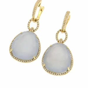 Roman Joyero Pendientes<LEONI, pendientes largos de oro con diamantes y calcedonia