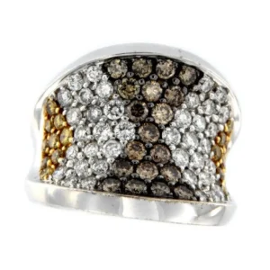 Roman Joyero Anillos<MAMBO, anillo ancho de oro blanco con diamantes de varios colores