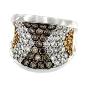 Roman Joyero Anillos<MAMBO, anillo ancho de oro blanco con diamantes de varios colores