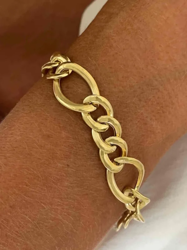 Roman Joyero Pulseras<MAUI pulsera plata 1ª ley bañada oro eslabones barbados 3 X 1