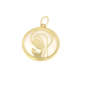 Roman Joyero Colgantes<Medalla SARRIA virgen niña en oro amarillo 18 ktes y nácar