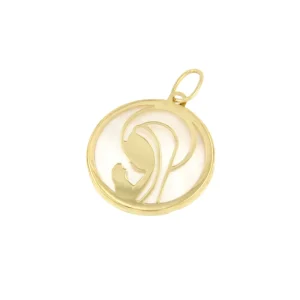 Roman Joyero Colgantes<Medalla SARRIA virgen niña en oro amarillo 18 ktes y nácar