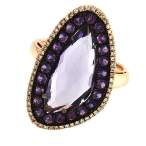 Roman Joyero Anillos<MILONGA, anillo de oro rosa con diamante y amatista