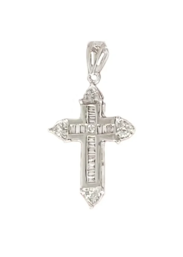 Roman Joyero Colgantes<NASHI, cruz de oro blanco con baguettes