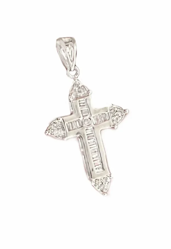 Roman Joyero Colgantes<NASHI, cruz de oro blanco con baguettes