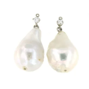 Roman Joyero Pendientes<OSTRA pareja de perla cultivada Indonesia barroca de 25X13 pasada