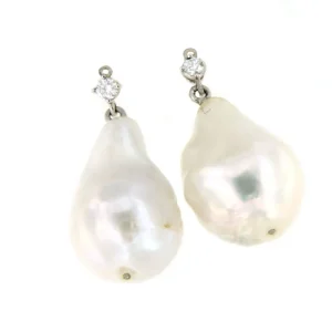 Roman Joyero Pendientes<OSTRA pareja de perla cultivada Indonesia barroca de 25X13 pasada