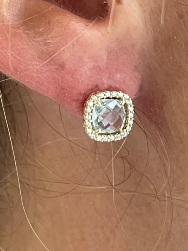 Roman Joyero Pendientes<Pendiente ACAMAR topacio azul con circonitas en oro de 18 ktes