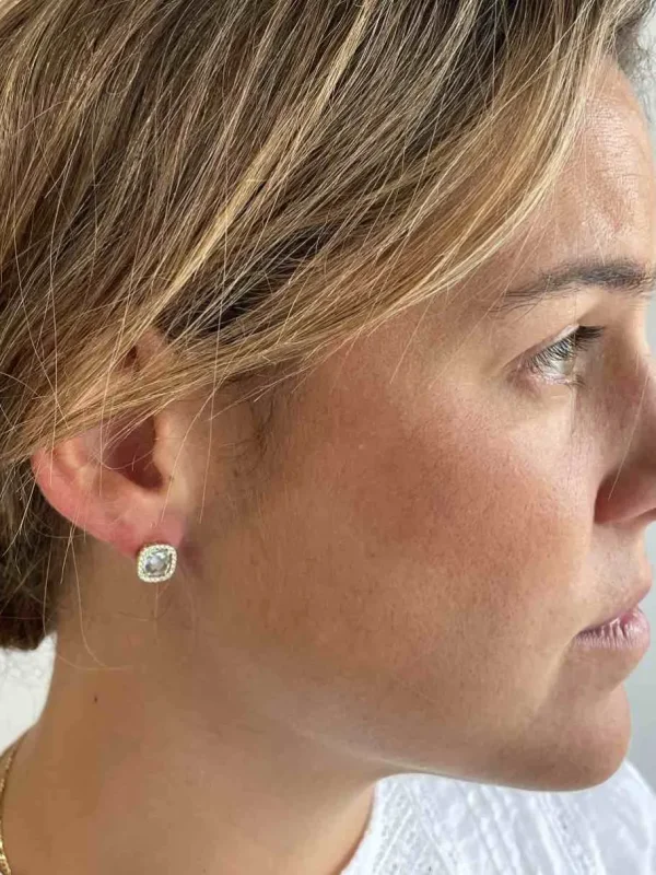 Roman Joyero Pendientes<Pendiente ACAMAR topacio azul con circonitas en oro de 18 ktes