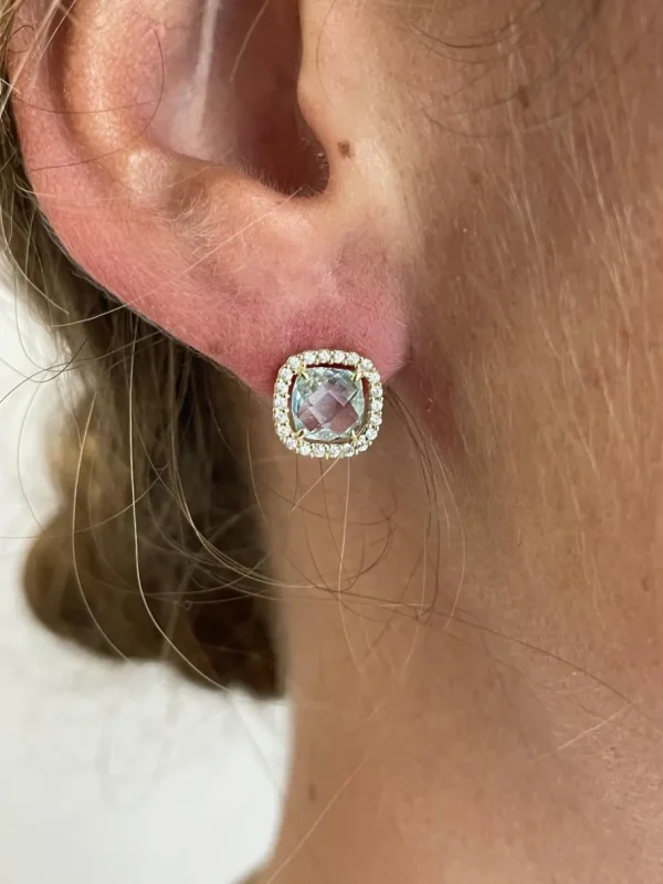 Roman Joyero Pendientes<Pendiente ACAMAR topacio azul con circonitas en oro de 18 ktes