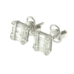 Roman Joyero Pendientes<Pendiente ALCALA corto de oro blanco con diamantes y forma cuadrada