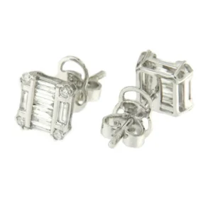 Roman Joyero Pendientes<Pendiente ALCALA corto de oro blanco con diamantes y forma cuadrada