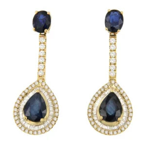 Roman Joyero Pendientes<Pendiente BOSTON oro amarillo de 18 ktes en zafiro brillantes y baguettes