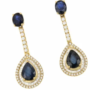 Roman Joyero Pendientes<Pendiente BOSTON oro amarillo de 18 ktes en zafiro brillantes y baguettes