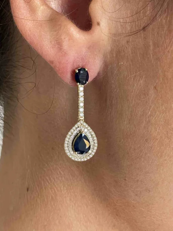 Roman Joyero Pendientes<Pendiente BOSTON oro amarillo de 18 ktes en zafiro brillantes y baguettes
