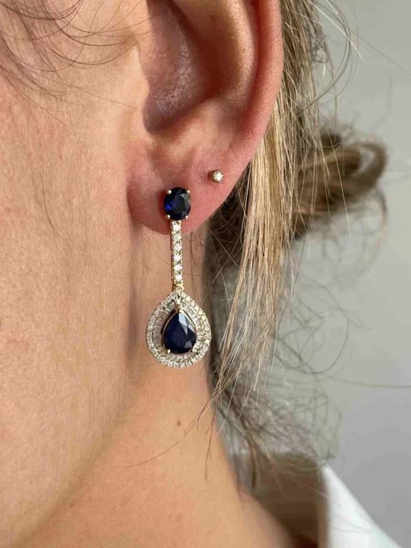 Roman Joyero Pendientes<Pendiente BOSTON oro amarillo de 18 ktes en zafiro brillantes y baguettes