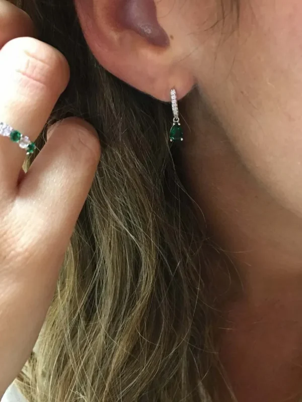 Roman Joyero Pendientes<Pendiente colgante FIFI oro blanco circonitas y cuarzos esmeraldas o zafrio