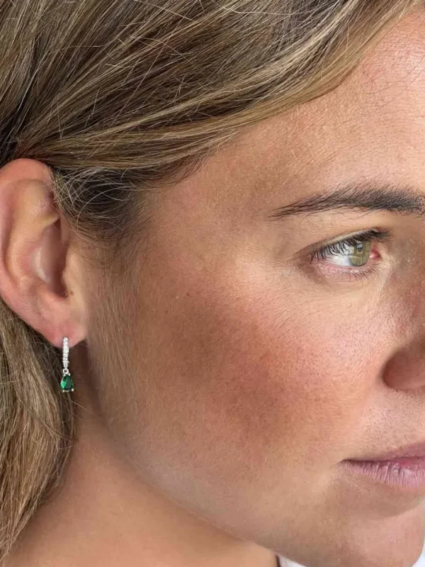 Roman Joyero Pendientes<Pendiente colgante FIFI oro blanco circonitas y cuarzos esmeraldas o zafrio