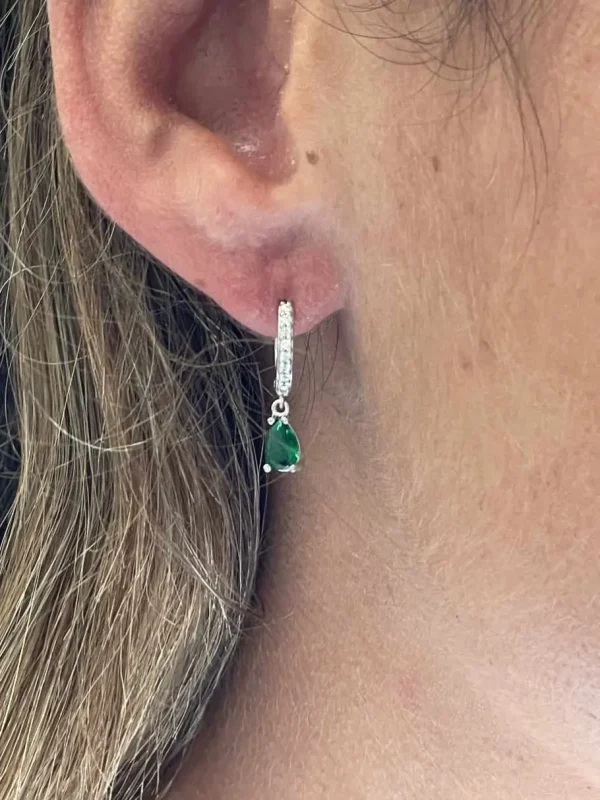 Roman Joyero Pendientes<Pendiente colgante FIFI oro blanco circonitas y cuarzos esmeraldas o zafrio