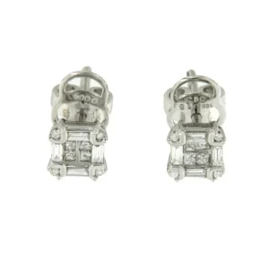 Roman Joyero Pendientes<Pendiente corto de oro blanco y diamantes con forma cuadrada