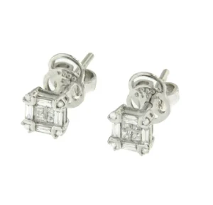 Roman Joyero Pendientes<Pendiente corto de oro blanco y diamantes con forma cuadrada