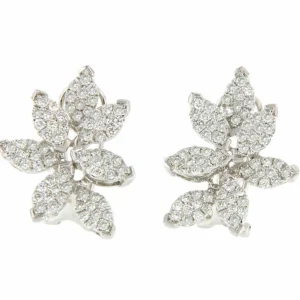 Roman Joyero Pendientes<Pendiente DELANTERO de hojas de oro blanco 18 ktes con brillantes