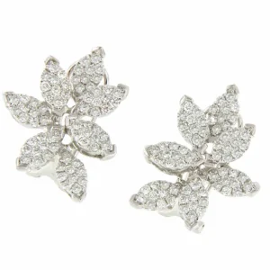 Roman Joyero Pendientes<Pendiente DELANTERO de hojas de oro blanco 18 ktes con brillantes