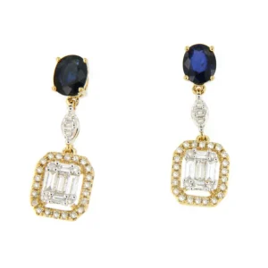 Roman Joyero Pendientes<Pendiente ELEGIDO con zafiro y diamantes en oro amarillo de 18 ktes