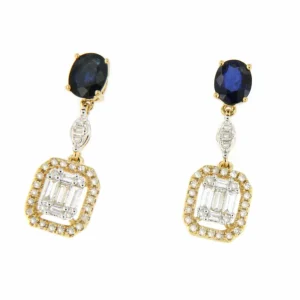 Roman Joyero Pendientes<Pendiente ELEGIDO con zafiro y diamantes en oro amarillo de 18 ktes