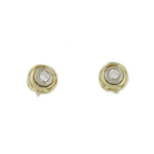 Roman Joyero Pendientes<Pendiente HORNA chatón de brillantes en oro amarillo y blanco de 18 ktes