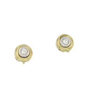 Roman Joyero Pendientes<Pendiente HORNA chatón de brillantes en oro amarillo y blanco de 18 ktes