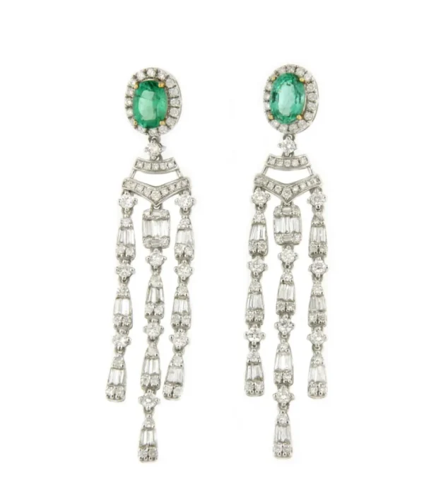 Roman Joyero Pendientes<Pendiente LILLE largos en oro blanco de 18 ktes con esmeraldas y brillantes