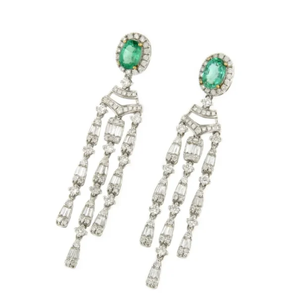 Roman Joyero Pendientes<Pendiente LILLE largos en oro blanco de 18 ktes con esmeraldas y brillantes