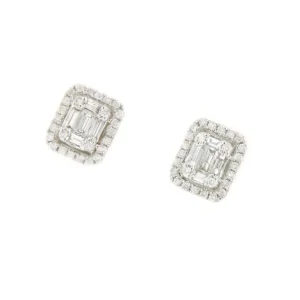 Roman Joyero Pendientes<Pendiente rectangular KUZU en oro blanco de 18 ktes baguettes