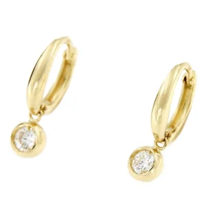 Roman Joyero Pendientes<Pendientes argollas con circonita colgando BEYAZ en oro 18 kts