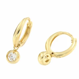 Roman Joyero Pendientes<Pendientes argollas con circonita colgando BEYAZ en oro 18 kts