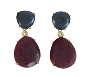 Roman Joyero Pendientes<Pendientes desmontables de oro amarillo con rubí y zafiro