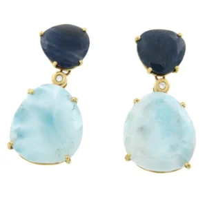 Roman Joyero Pendientes<Pendientes desmontables de oro amarillo con zafiro y larimar