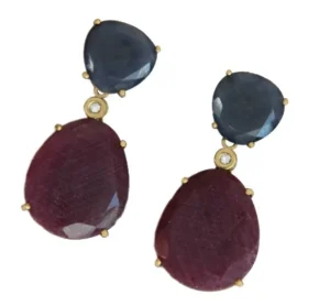 Roman Joyero Pendientes<Pendientes desmontables de oro amarillo con rubí y zafiro