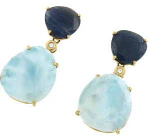 Roman Joyero Pendientes<Pendientes desmontables de oro amarillo con zafiro y larimar