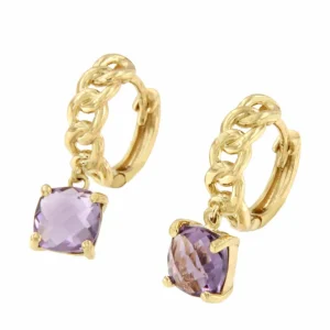 Roman Joyero Pendientes<Pendientes GARDENIA en oro amarillo barbados con amatista
