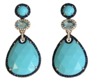 Roman Joyero Pendientes<Pendientes largos en oro rosa con zafiro, diamante y turquesa