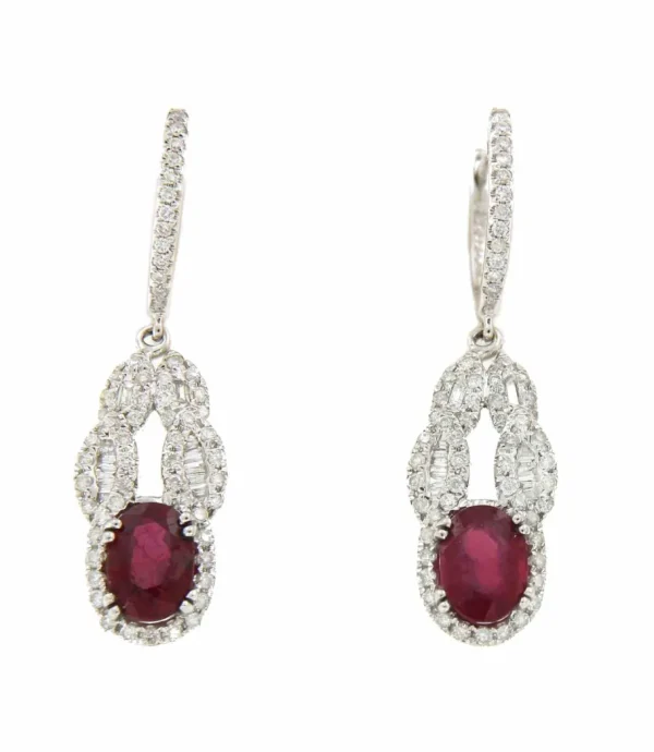Roman Joyero Pendientes<Pendientes largos OZLEM en oro blanco con brillantes, baguette y rubí