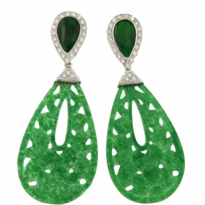 Roman Joyero Pendientes<Pendientes LUJAN en oro blanco 18 ktes con jade y brillantes