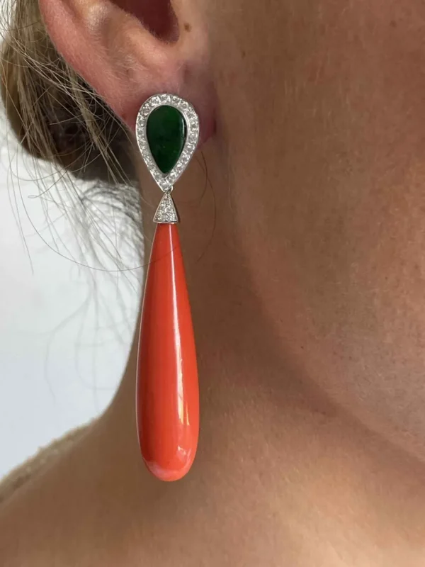 Roman Joyero Pendientes<Pendientes LUJAN en oro blanco 18 ktes con jade y brillantes