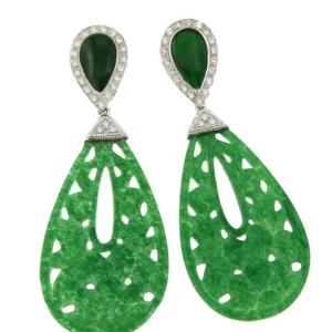 Roman Joyero Pendientes<Pendientes LUJAN en oro blanco 18 ktes con jade y brillantes